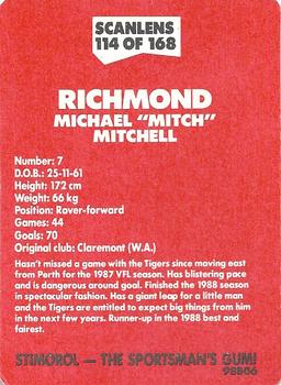 1989 Scanlens VFL #114 Michael Mitchell Back